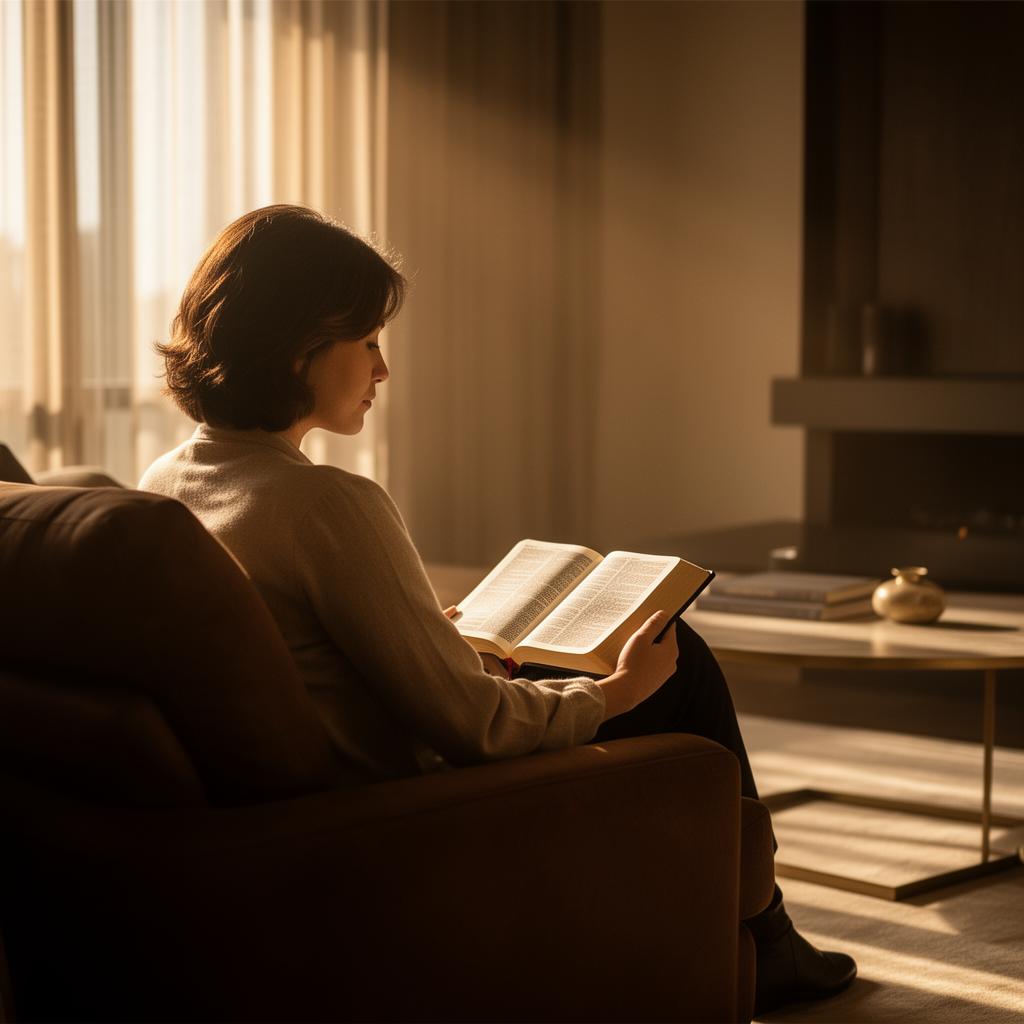 Persona leyendo la Biblia con luz cálida